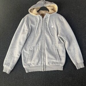 All-Son Mens Sherpa‎ Lined Hood Waffle Knit Zip Up Hoodie Heather Gray Medium